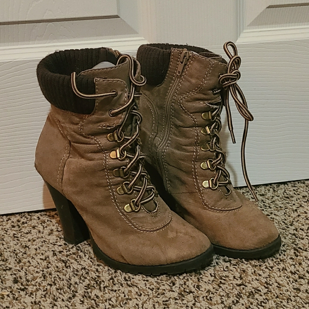 Brown lace up booties